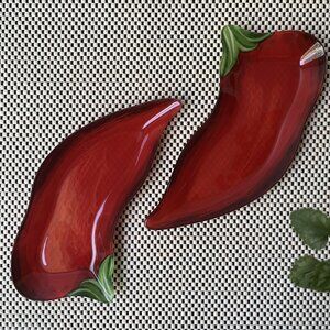 Chili Pepper Shaped 2 Serving Glass Bowls Salsa Sause